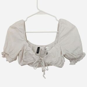 H&M Divided white puff shoulder bow crop top blouse
